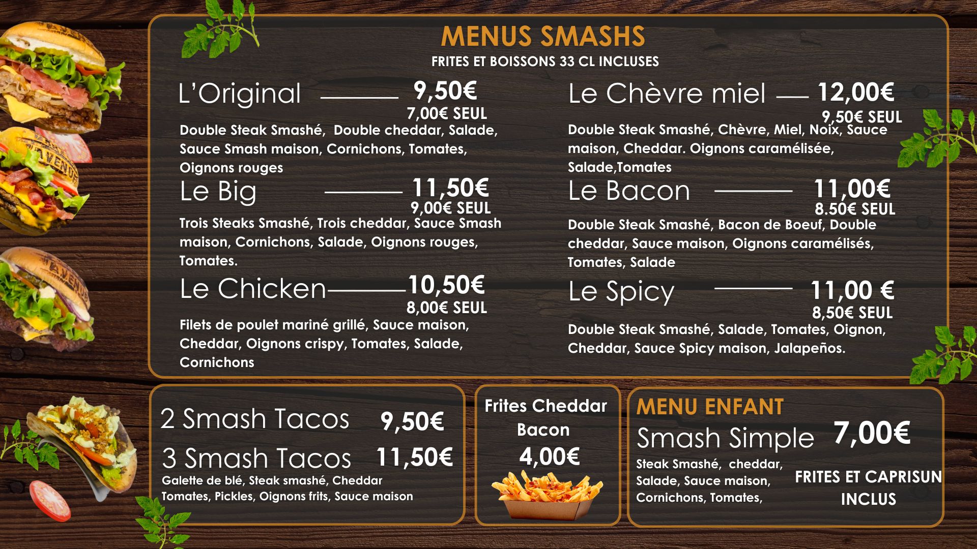 Menu Burgers